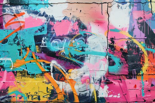 Abstract Graffiti Art on a Cracked Wall - Powered by Adobe