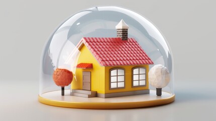 Cute little house in 3D style under transparent dome