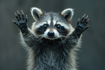 Fototapeta premium A little raccoon with a black background