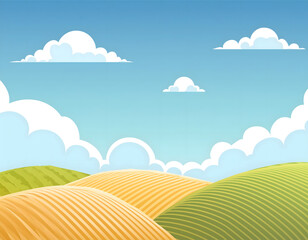 Obraz premium 夏日的蓝天白云草地卡通插画