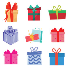 The Illustrations of 9 gift boxes set in vectorial form