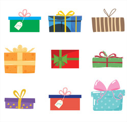 The Illustrations of 9 gift boxes set in vectorial form