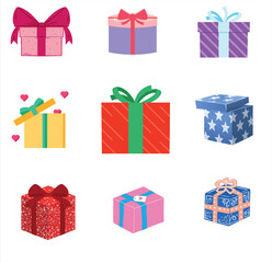 The Illustrations of 9 gift boxes set in vectorial form