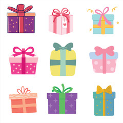 The Illustrations of 9 gift boxes set in vectorial form