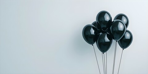 Black balloons floating over isolated background minimalist concept. Concept Minimalist Black Balloons, Isolated Background
