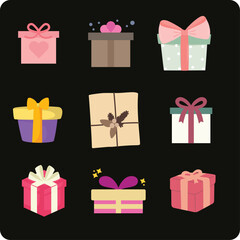 The Illustrations of 9 gift boxes set in vectorial form