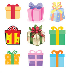 The Illustrations of 9 gift boxes set in vectorial form