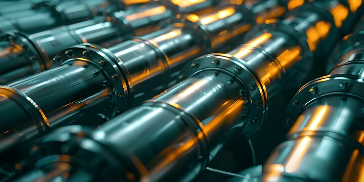 Industrial pipes transport CO2 to underground storage for carbon sequestration and climate action. Concept Carbon Sequestration, Climate Action, CO2 Transportation, Industrial Pipes