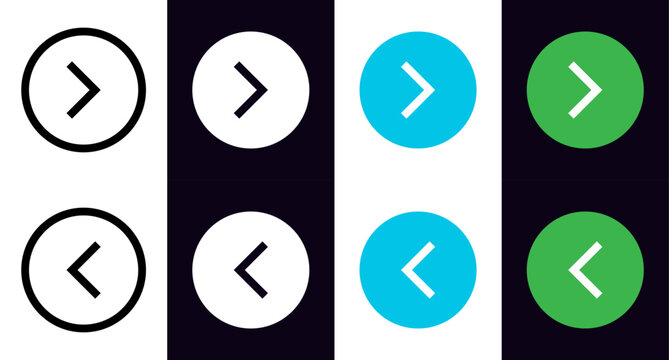 Left, right or back, next icon button sets. Blue, Green, Linear arrows Icons. Vector illustration Concept.