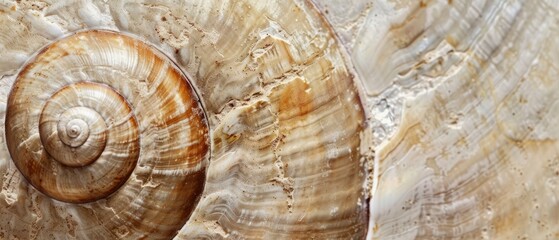 Panoramic close-up, high detail scan of moon snail shell texture, Generative AI