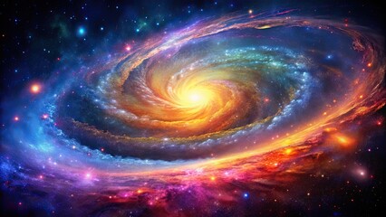 Vibrant image of a stunning galaxy with swirling colors and dazzling stars, cosmic, space, galaxy, universe, stars, nebula