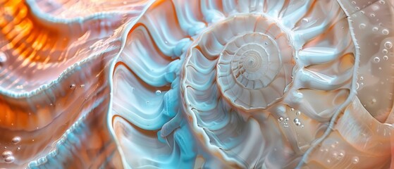 Panoramic close-up, high detail scan of nautilus shell texture, Generative AI