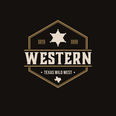 western wild emblem star Texas country in retro badge logo style