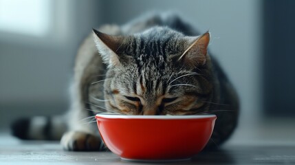 Tabby cat enjoying a meal