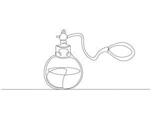 Continuous one line drawing of perfume spray bottle. One line drawing illustration of vintage perfume spray. Cosmetic concept one line. Editable outline.