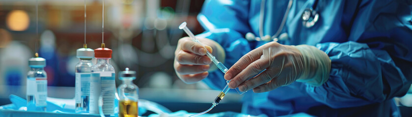 Medical Professional Preparing Syringe in a Sterile Hospital Environment 