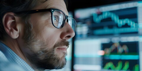 Business data analyst using monitor screen for data analysis. Concept Data Analysis, Business Insights, Monitor Screen, Technology, Analyst Skills