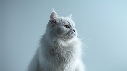 Fototapeta premium Graceful Turkish Angora cat with long, silky fur, large ears, and piercing blue eyes