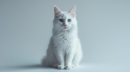 Obraz premium Graceful Turkish Angora cat with long, silky fur, large ears, and piercing blue eyes