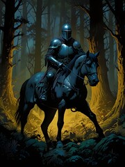 Fototapeta premium Modern fantasy masterpiece of a wounded knight slumped over on his horse