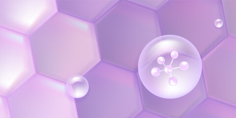 Hyaluronic acid and Niacinamide hair and skin solutions ad, purple collagen serum drops into skin cell with cosmetic advertising background ready to use, illustration vector.	