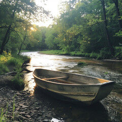 Serene Jon Boat Scene by a Secluded Creek - Discovering Hidden Waterways