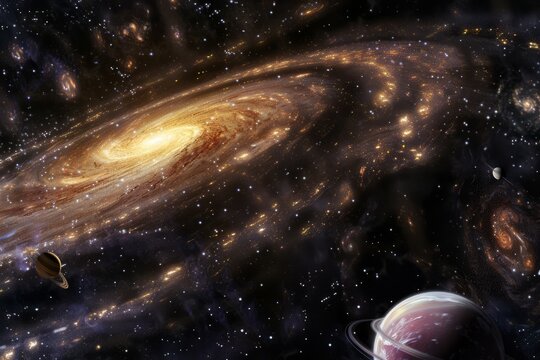 A galaxy where stars and planets are interconnected through four-dimensional wormholes, Generative AI