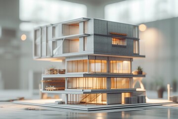 Architectural model of modern concrete house.