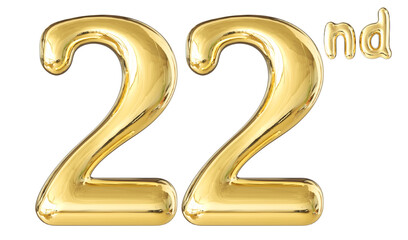 22nd Anniversary Gold Number 3D