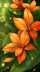 Obraz premium Orange Exotic Spring Flower Vibrant Blossoming Vertical Background for Beautiful Nature Collection Set