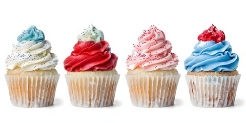 Watercolor painting of patriotic cupcakes with red white and blue frosting. Concept Art, Watercolor, Patriotic, Cupcakes, Red White Blue
