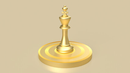 The gold king chess on bulleye  target for Business concept 3d rendering.