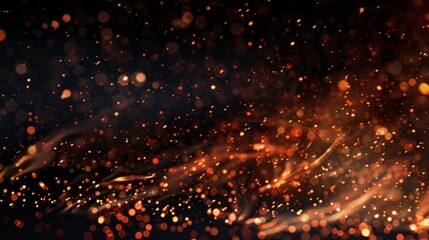Fire embers particles over black background. Fire sparks background. Abstract dark glitter fire particles lights 
