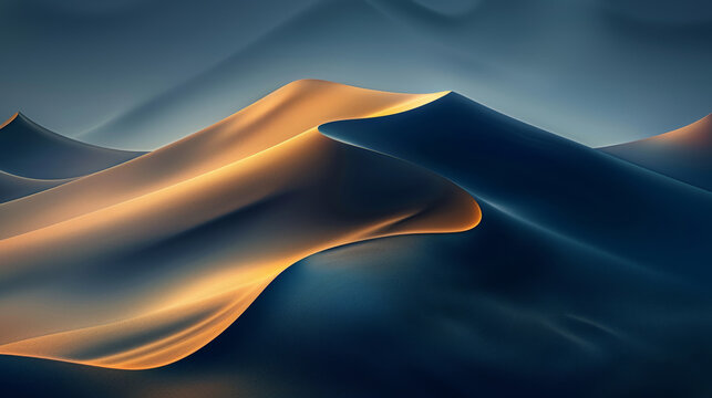 desert dune landscape, dark blue and gold gradient, glow abstract wallpaper