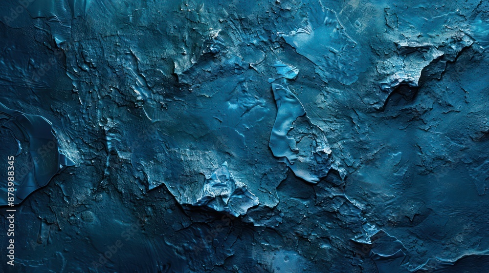 Fototapete Abstract Background, a close-up of a textured surface in deep aquamarine blue, featuring a mix of smooth and rough patches with intricate details. The deep blue tones give a sense of calm and depth.