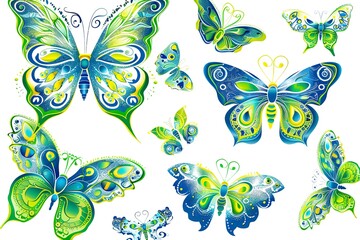 Fototapeta premium Ornamental Butterflies in Blue and Green