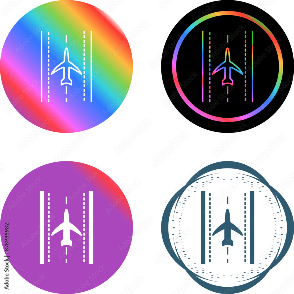 Sticker plane on runway vector icon