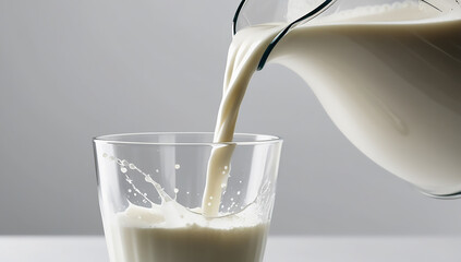 milk being poured into a glass from a jug. The milk should cascade smoothly, forming a graceful arc as it flows from the jug's spout into the glass