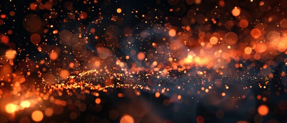 Obraz premium Fire embers particles over black background. Fire sparks background. Abstract dark glitter fire particles lights