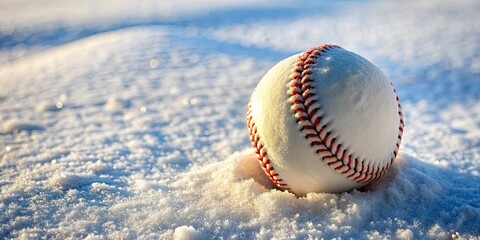 Frosty cold baseball sitting in the snow, winter, sports, baseball, cold, icy, frosty, snow, white, game, recreation