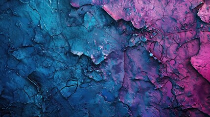 Naklejka premium Abstract Background, a close-up of a textured surface with striking contrasts of bright cyan and deep magenta, featuring intricate details and rough areas. 