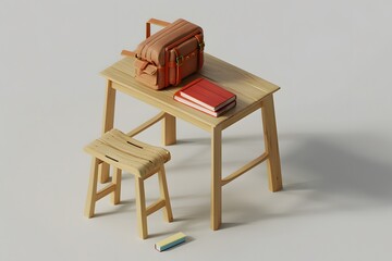 Miniature Desk Model Books and Backpack in Clay