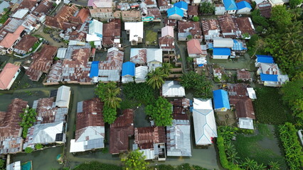 Aerial view of flooded area in Tualango village, Gorontalo, Indonesia