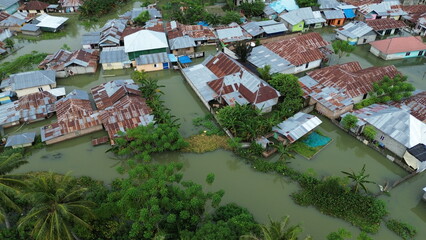 Aerial view of flooded area in Tualango village, Gorontalo, Indonesia