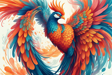 Obraz premium Hand-painted colorful phoenix portrait illustration