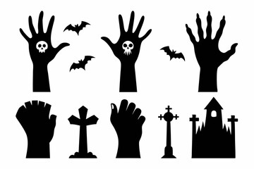 
Set of Zombie hands black silhouette. Spooky zombie hands silhouette vector collection of Halloween, Zombie hands silhouette
