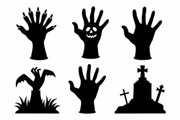
Set of Zombie hands black silhouette. Spooky zombie hands silhouette vector collection of Halloween, Zombie hands silhouette
