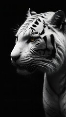 Generative AI, Regal Majesty: A White Tiger's Intense Gaze in Monochrome