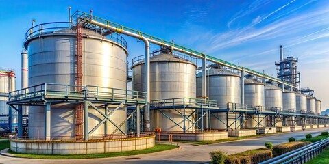 Obraz premium Gas storage facility in industrial park with Asian-inspired steel tanks and columns , Industrial park