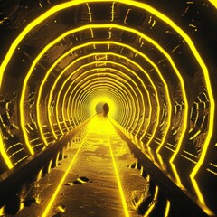 Fototapeta premium Dynamic Abstract Yellow Gradient Neon Tunnel Capturing Intense and Atmospheric Vibes, Ideal for Futuristic Wallpaper or Background, High-Tech Nightclub and Bar Interior Design, AI-Generated High-Resol